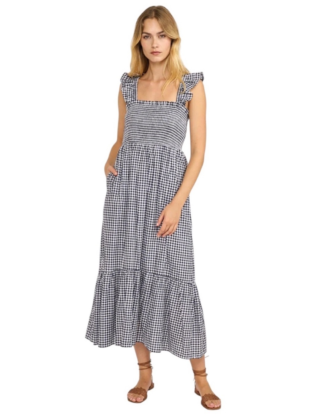 Marea by Liz Joy Sasco dress. Navy Gingham. XS. EUC